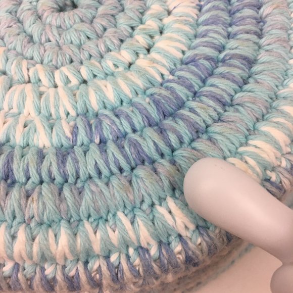 Blue Yarn Rope Bowl‎ Handle Flowers Button Handmade - Picture 5 of 9